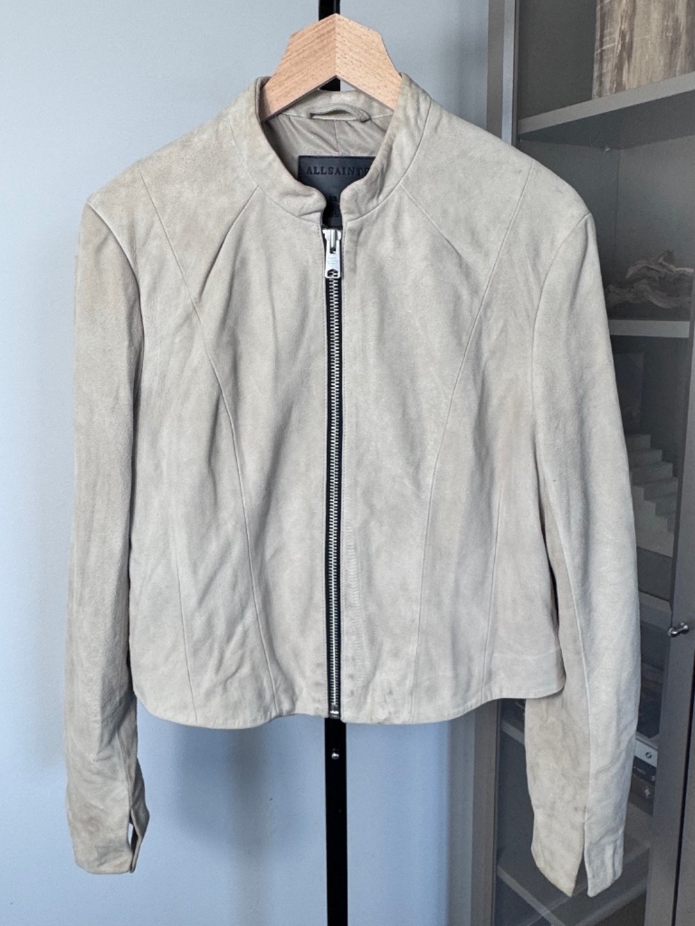 All Saints Sadler Suede Buttery Soft Leather Zip-Up Jacket US 10 EU 42 *flaw